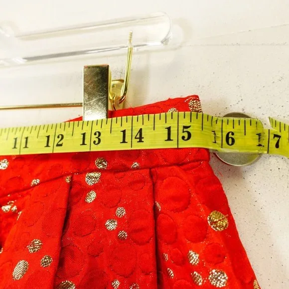 LAUREN MOFFATT Womens Red Gold Mini Skirt 10 MEDIUM High Waist Polka Dot Pleated - Picture 8 of 13